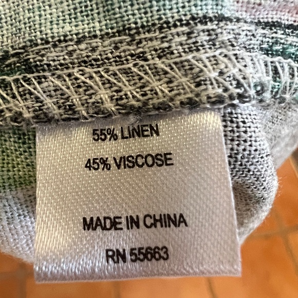 FOR CYNTHIA Linen Blend Lagenlook Tunic Dress Abstract Ikat High Low Artwear 1X - Picture 5 of 6